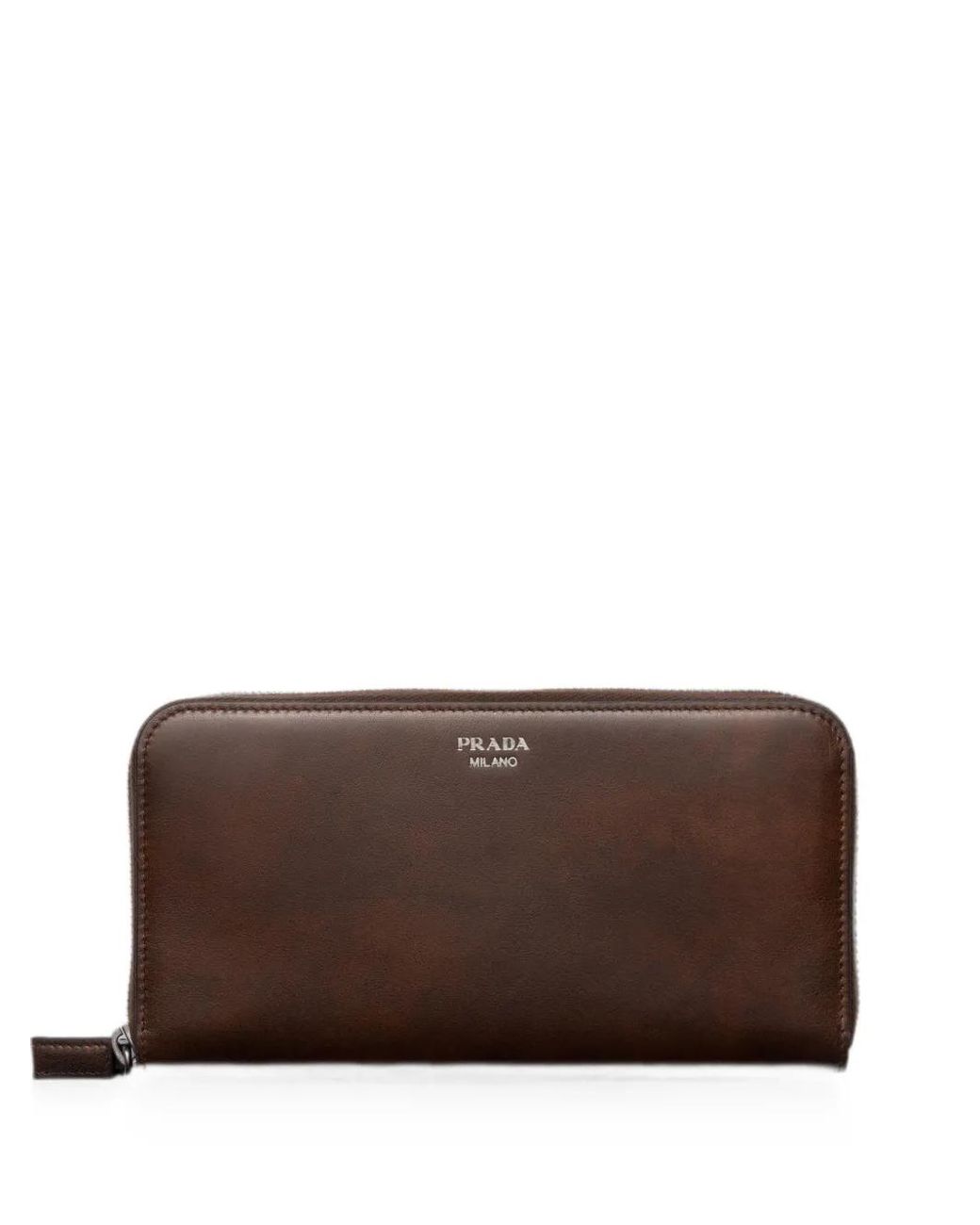 Prada Brown Antiqued Leather Wallet for men