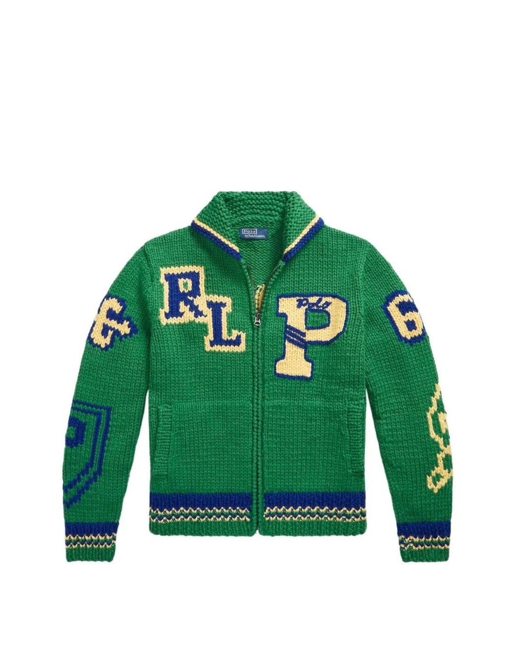 Polo Ralph Lauren Green Varsity-Inspired Wool Full-Zip Jumper for men