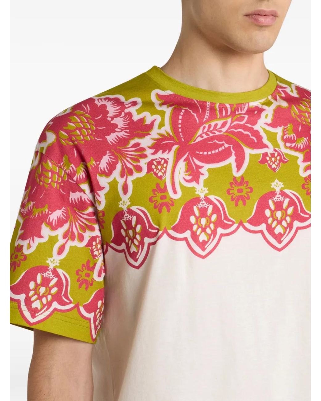Etro Pink Cotton T-Shirt With Placed Floral Print for men