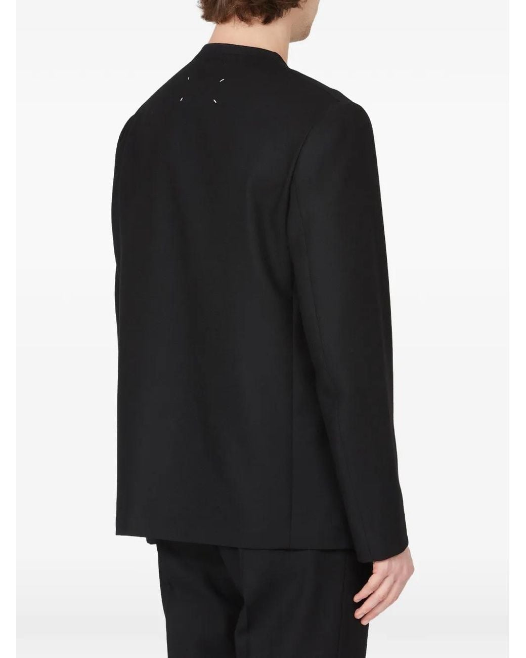 Maison Margiela Black Collarless Signature Four-Stitch Jacket for men