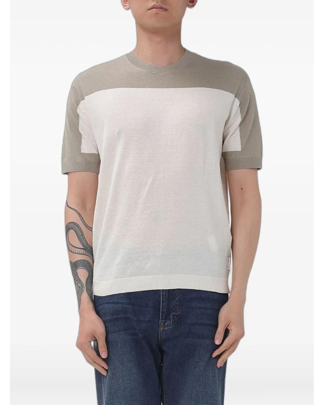 Emporio Armani Gray T-Shirt Bicolore À Manches Courtes for men