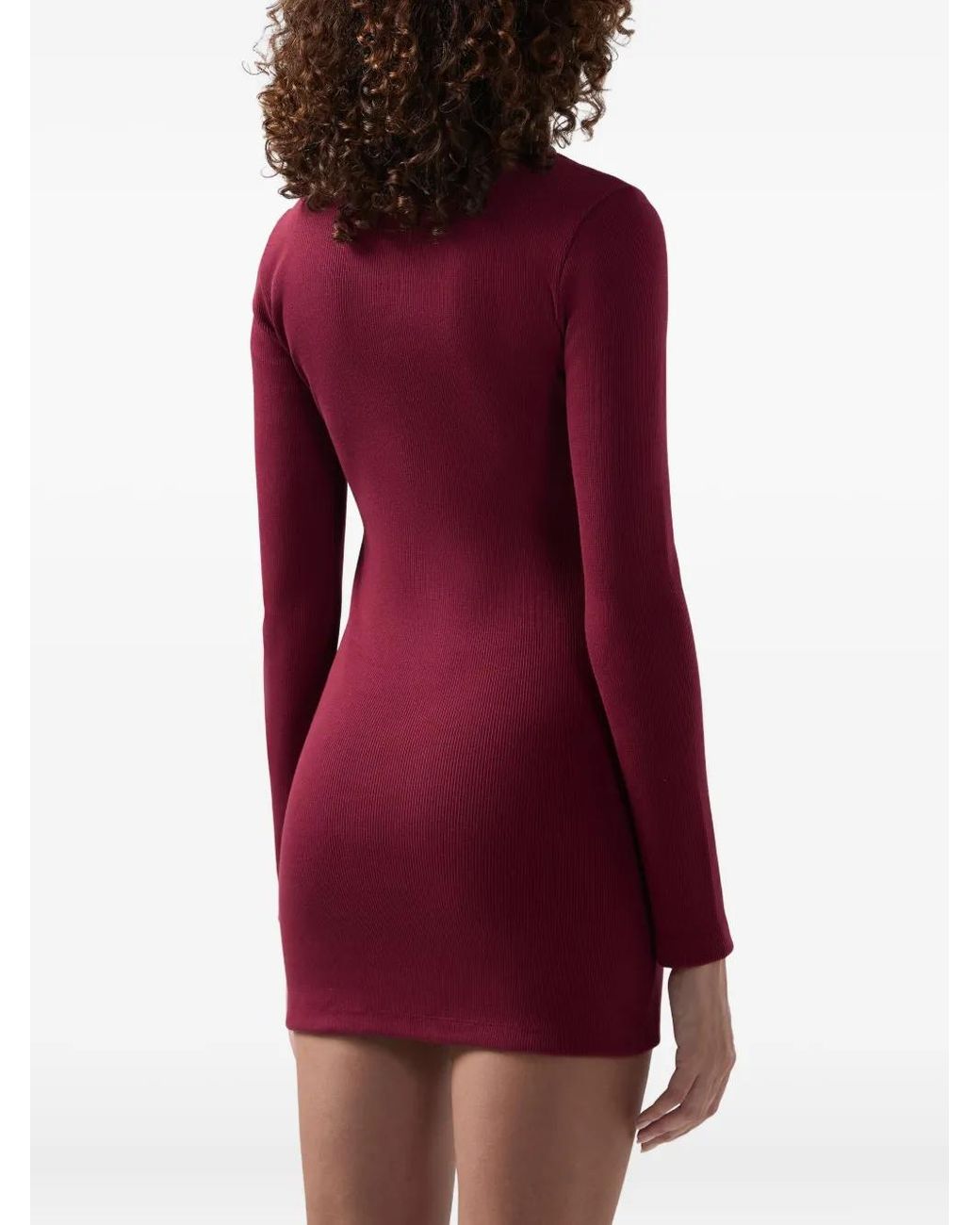 Gcds Red Ribbed Long-Sleeve Dress