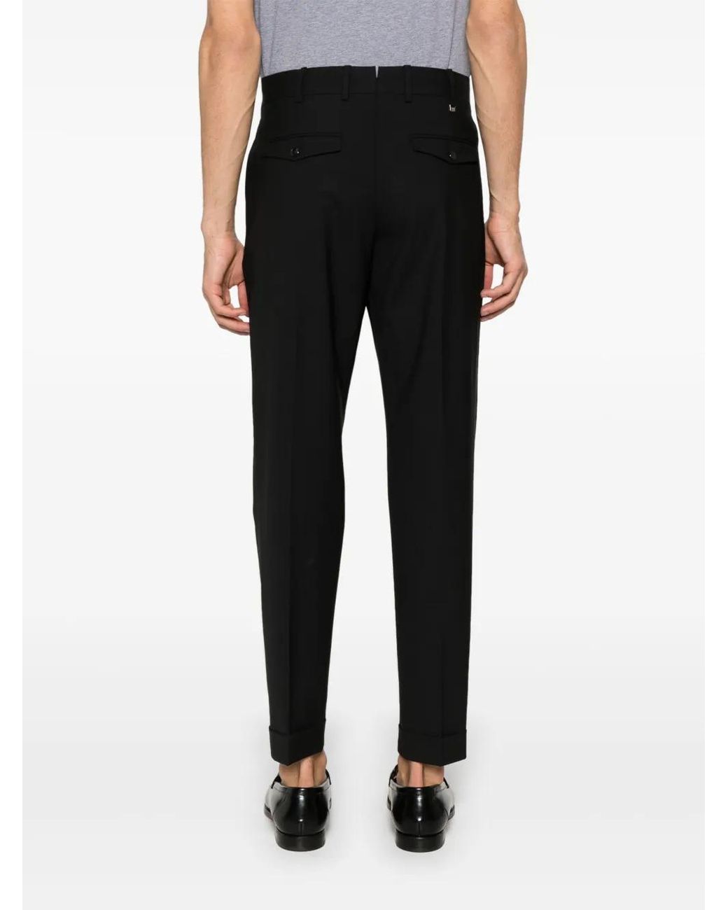 PT Torino Black Belt-Loops Trousers for men