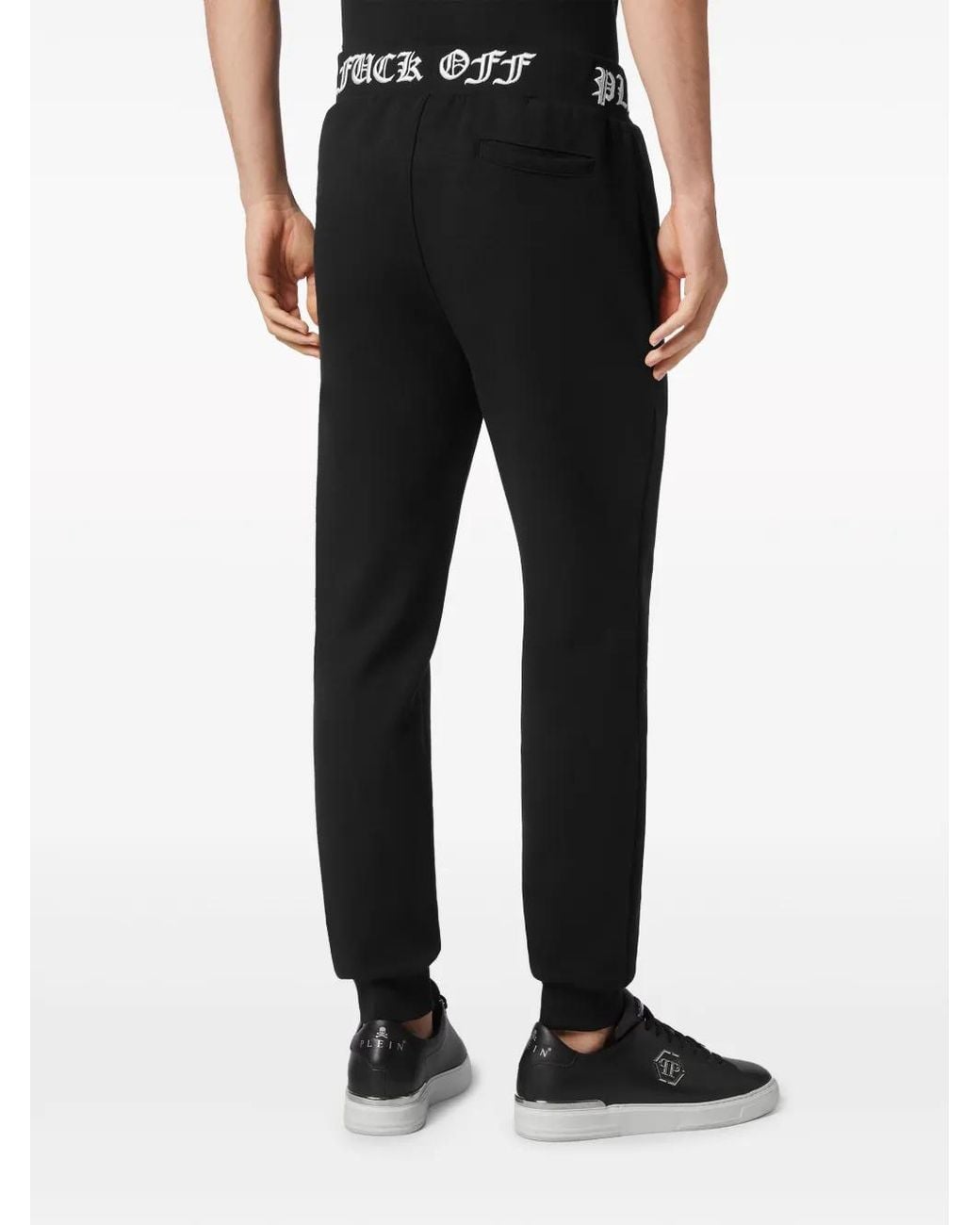 Philipp Plein Black Logo-Embroidery Track Pants for men