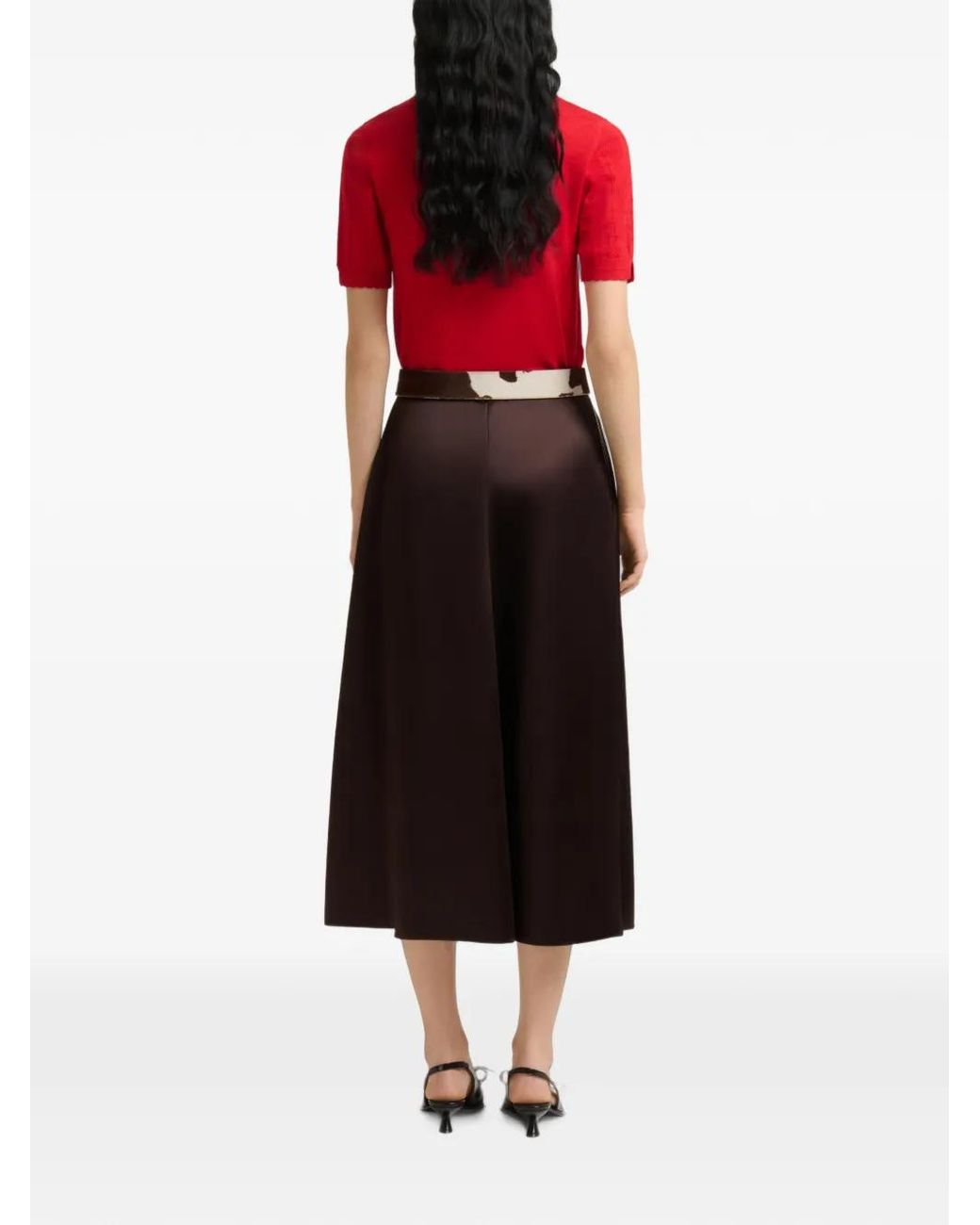 Marni Brown Deep- Satin Midi-Skirt With Contrast Stitching