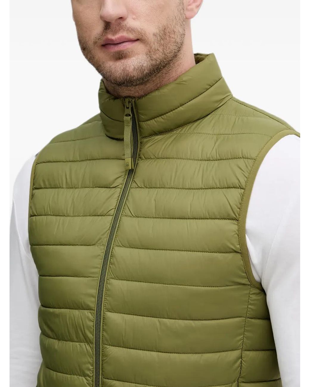 Benetton Green Quilted High-Neck Gilet for men