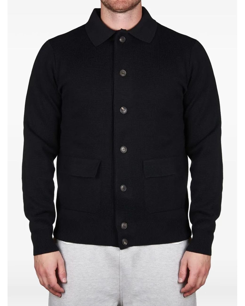 FILIPPO DE LAURENTIIS Black Button-Up Collared Cardigan for men