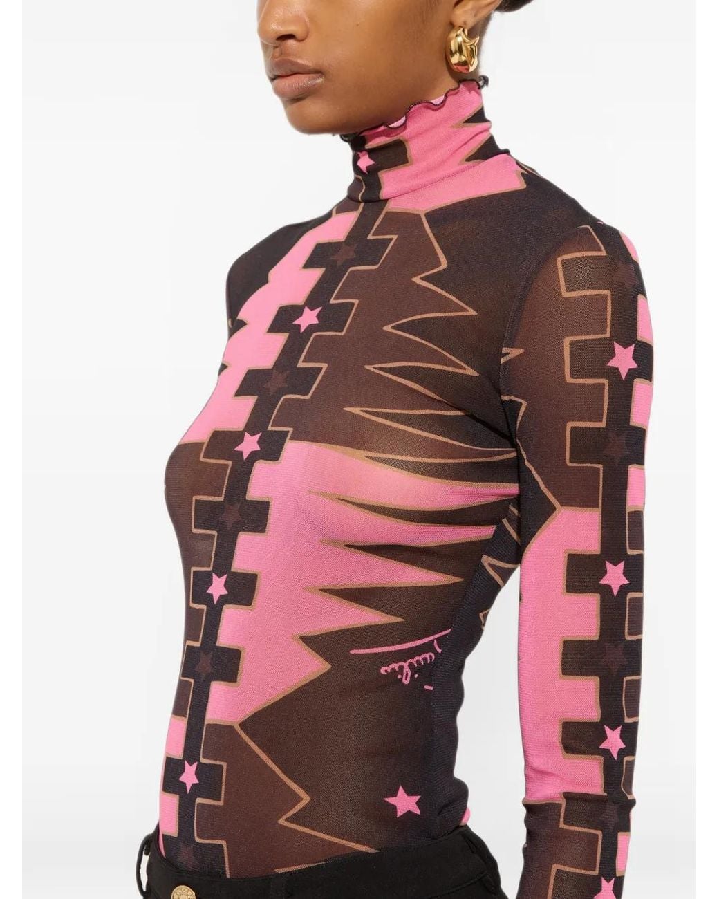Emilio Pucci Red Valdimontone-Print High-Neck Tulle Top