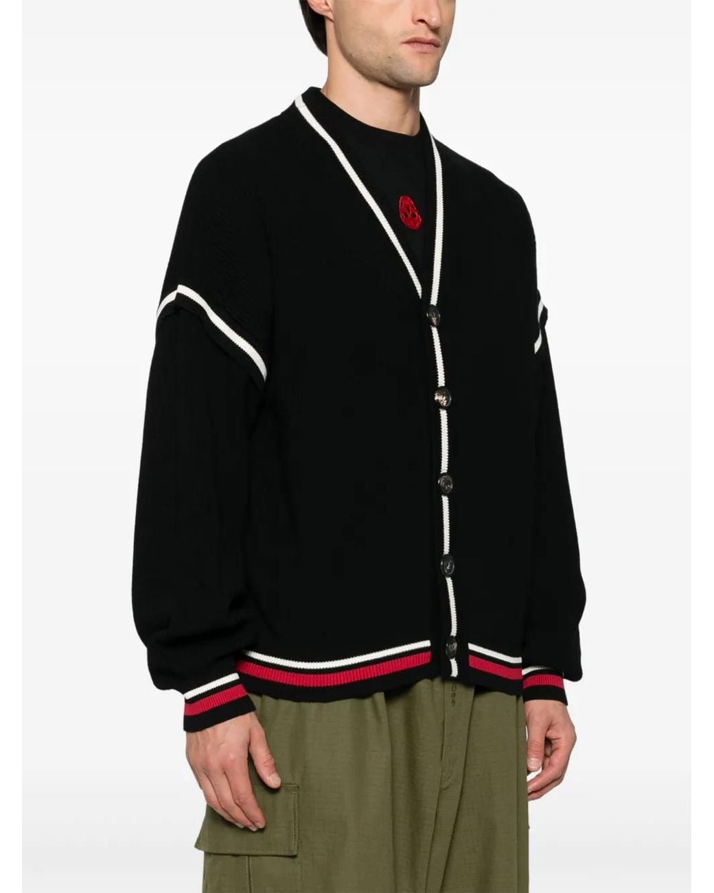 Gcds Black Ribbed Knit Button Cardigan for men