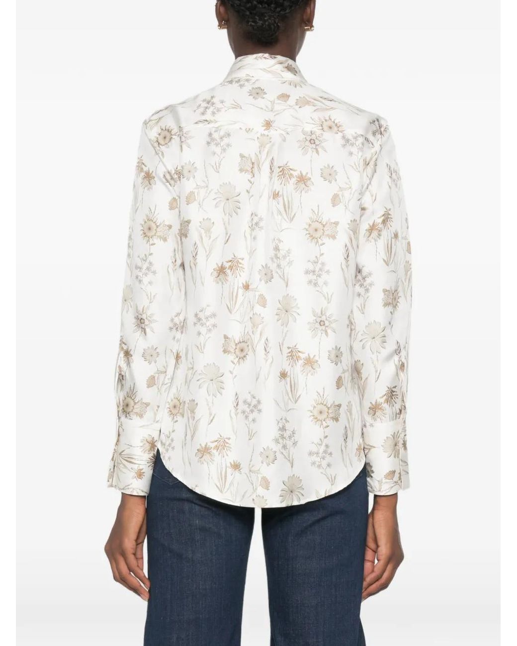 Amina Rubinacci White Floral-Print Long-Sleeve Shirt