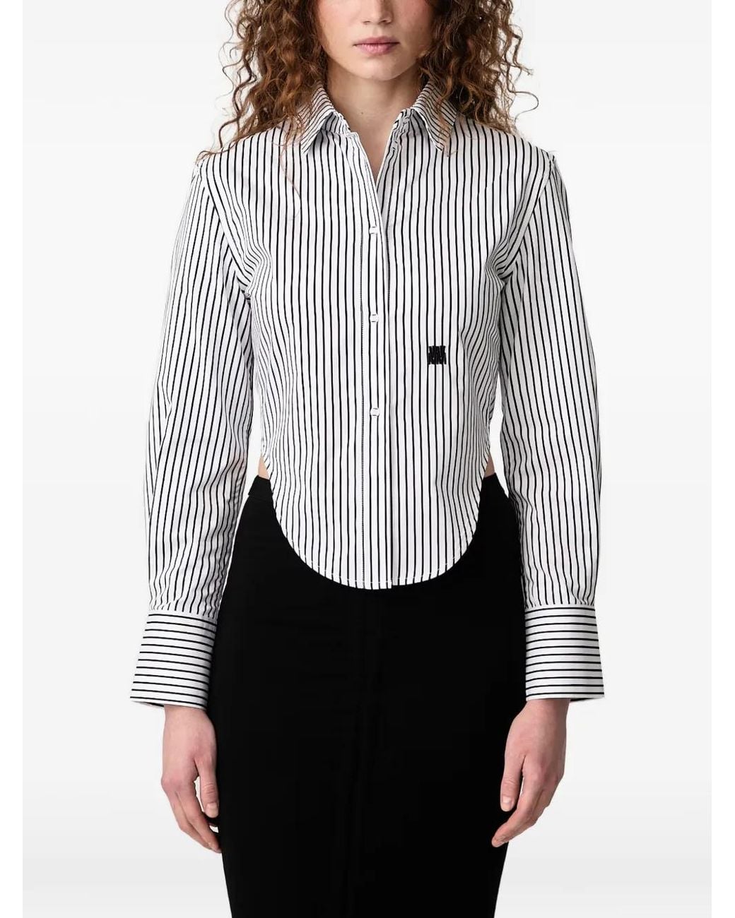 WRSTBHVR Gray Quinn Vertical-Stripe Curved-Hem Shirt