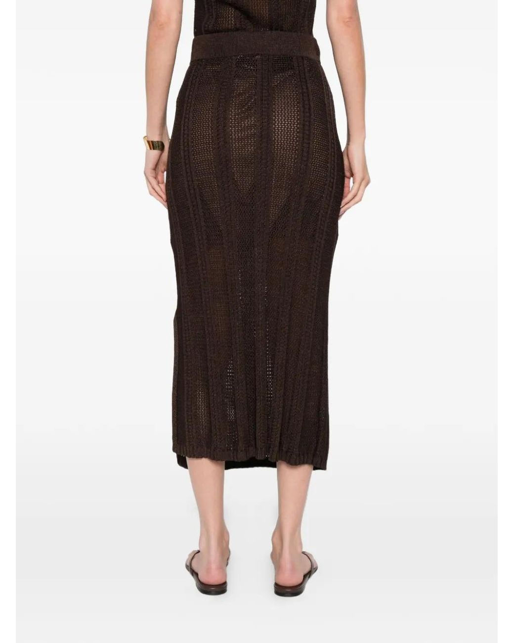 Pennyblack Brown Ribbed-Knit Crochet Skirt