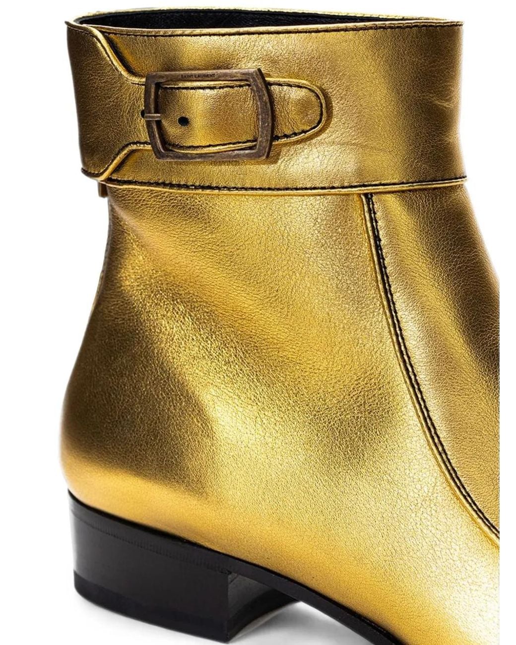 Saint Laurent Natural Buckle-Fastening Leather Ankle Boots