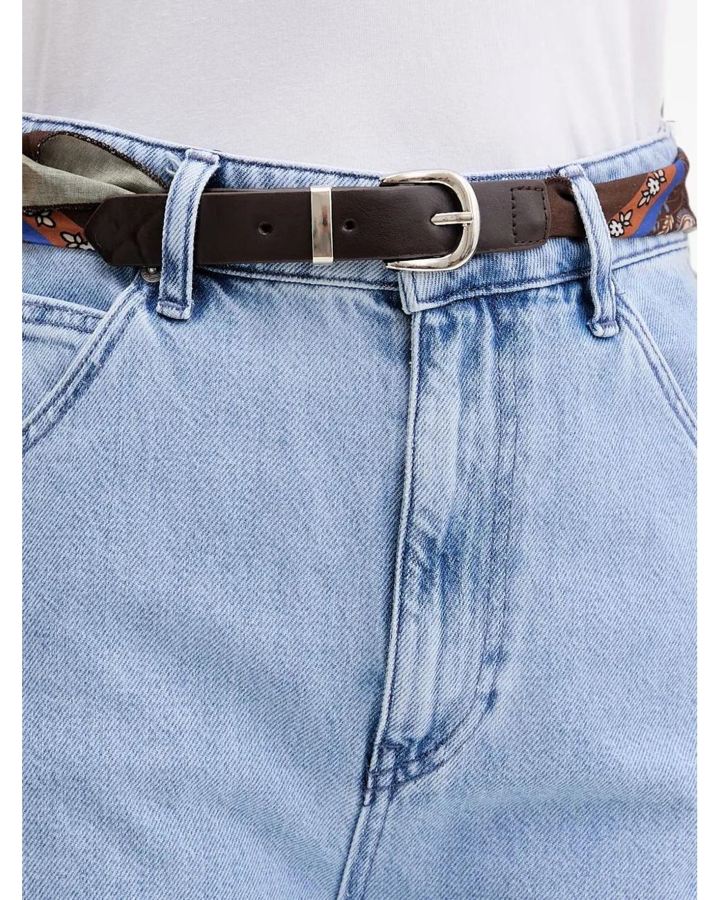 ViCOLO Blue Belted Wide-Leg Jeans