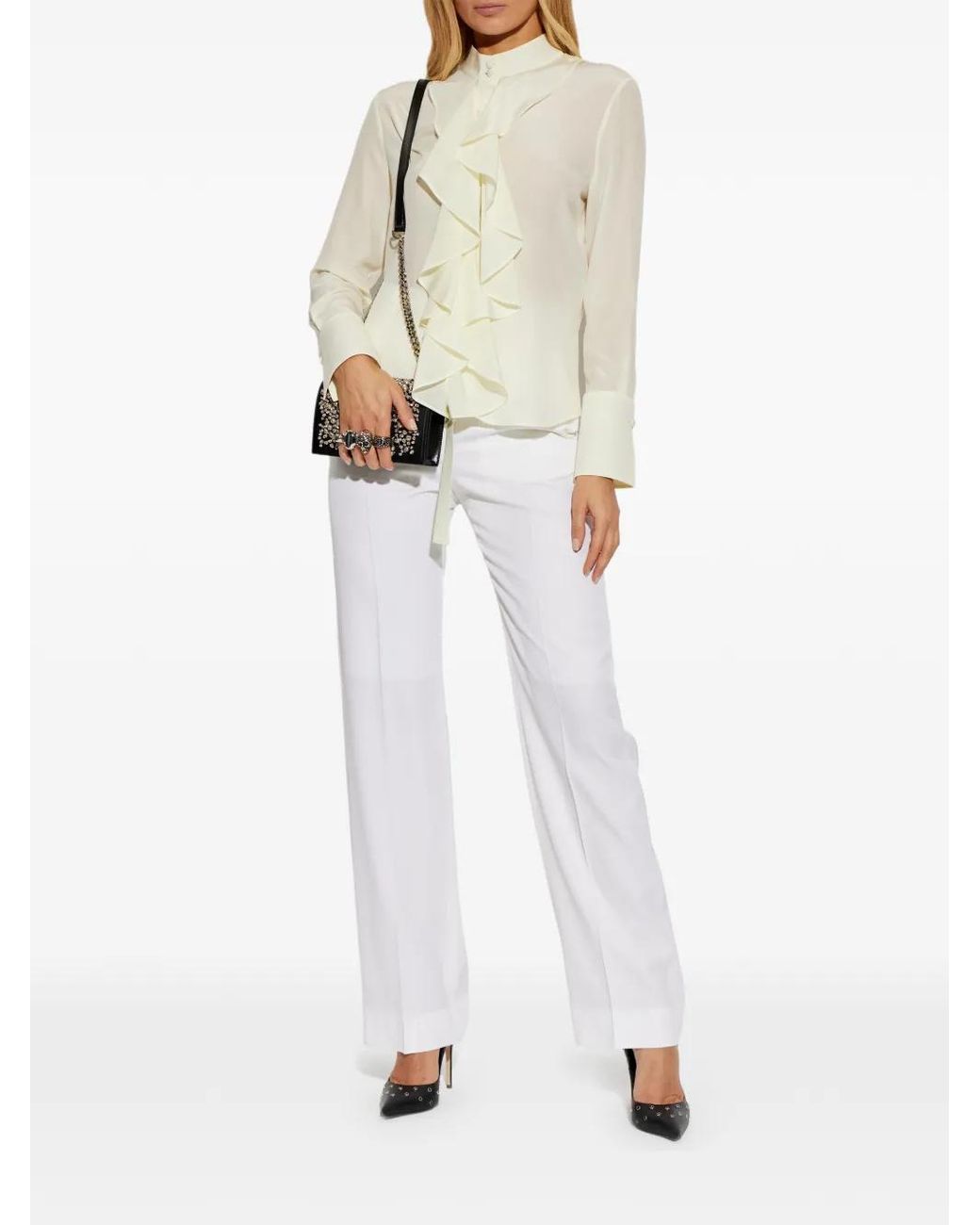 McQueen White Ruffled Silk Blouse
