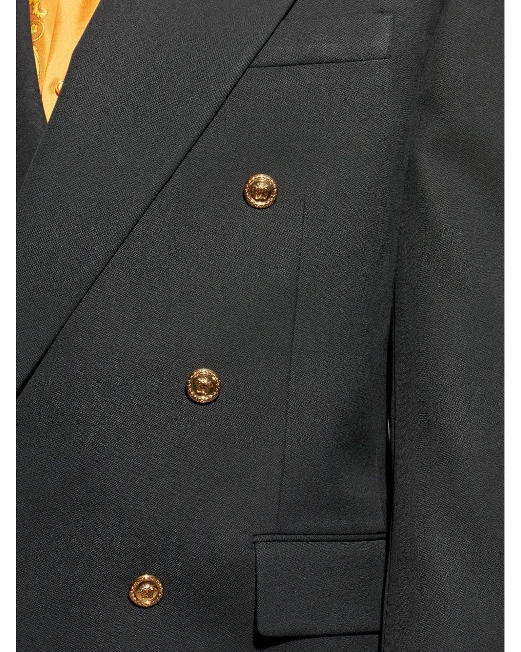 Versace Black Double-Breasted Button Jacket for men