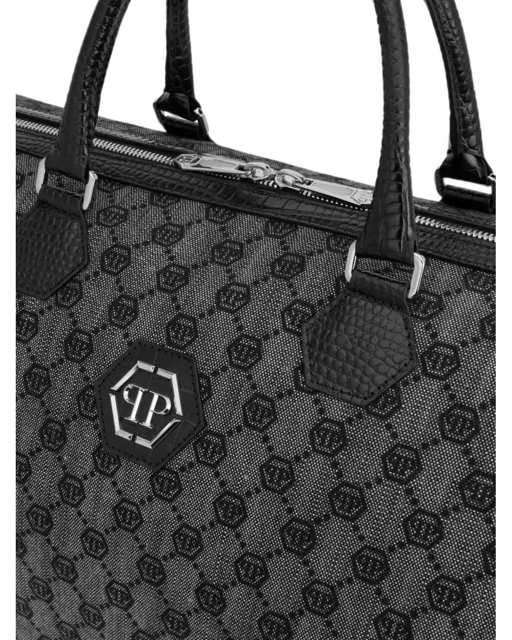 Philipp Plein Gray Denim Weekend Bag Jacquard Monogram for men