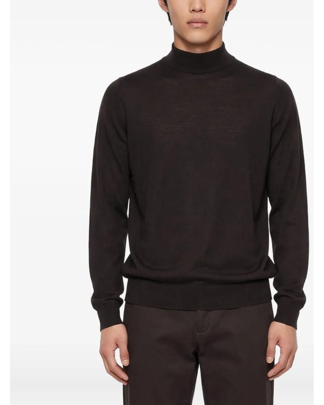John Smedley Black Harcourt Mock-Neck Sweater for men