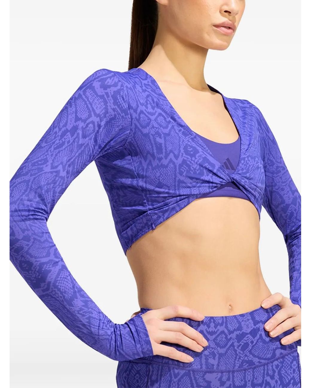 Adidas Blue Primelift Workout Snake Twist-Reversible Long-Sleeve T-Shirt