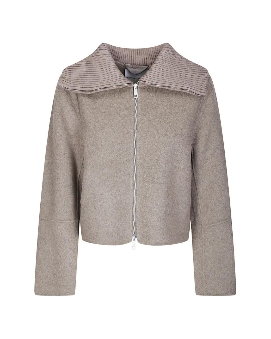 Samsøe & Samsøe Gray Sacleo Ribbed-Collar Zip-Up Jacket