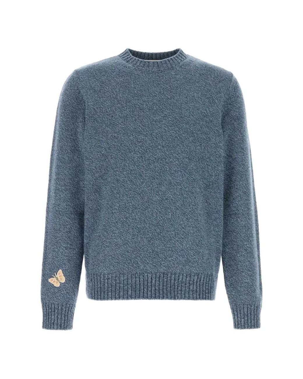 Valentino Garavani Blue Wool Sweater With Embroidered Butterfly Patch for men