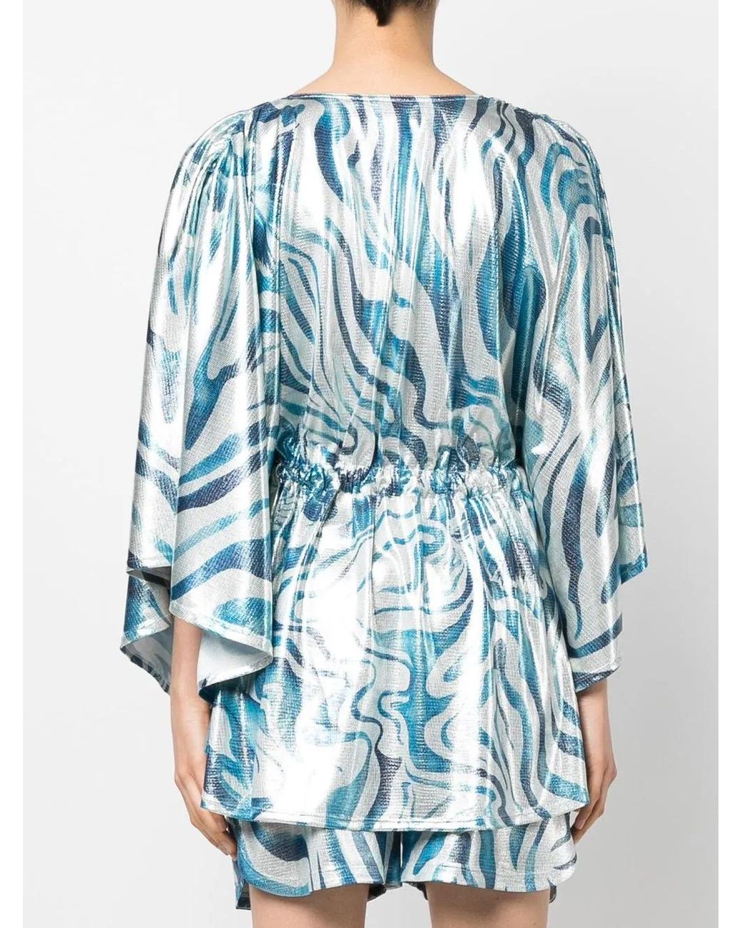 Alberta Ferretti Blue Swirl Print Flared Sleeve Top