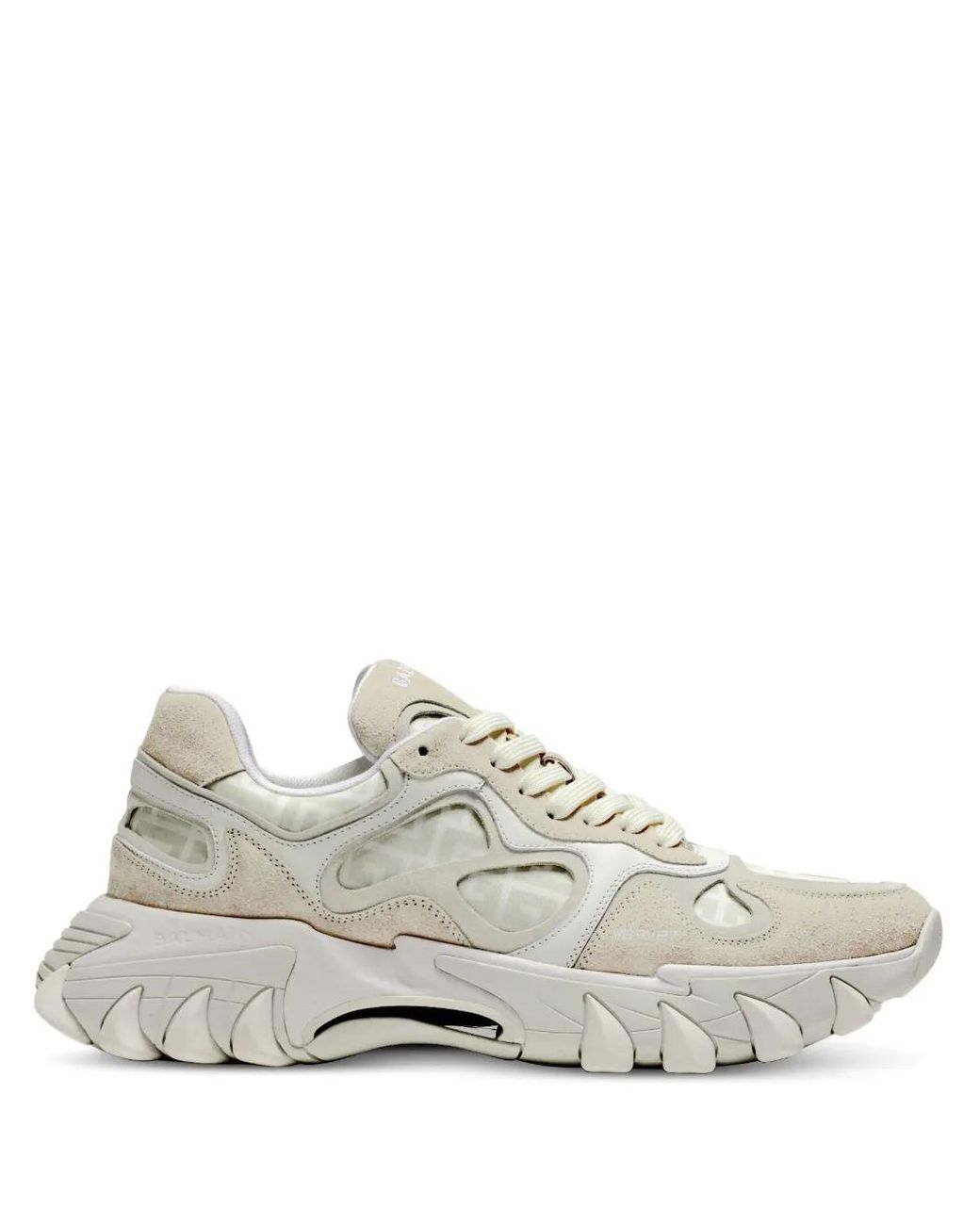 Balmain White B-East Suede Monogram Sneakers