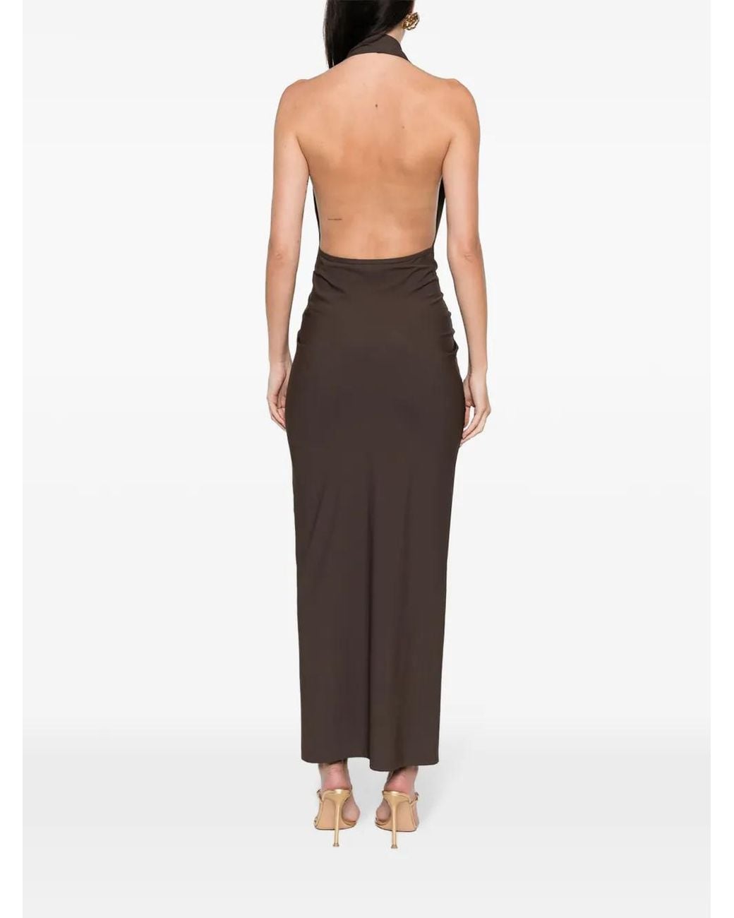 Christopher Esber White Ruched Halterneck Midi Dress