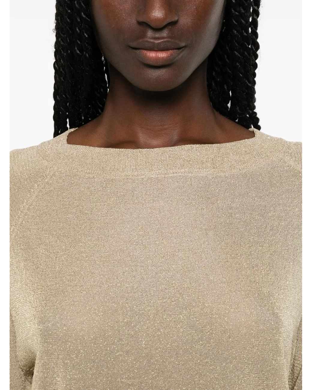 Snobby Sheep Natural Metallic-Effect Raglan-Sleeve Top