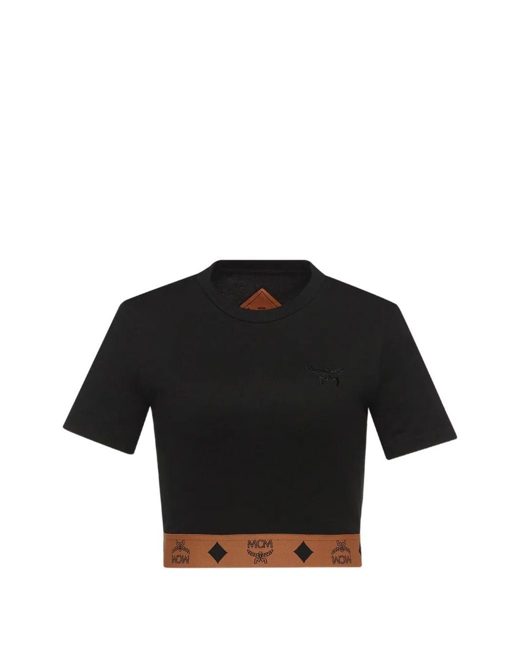MCM Black Monogram-Detail Cropped T-Shirt