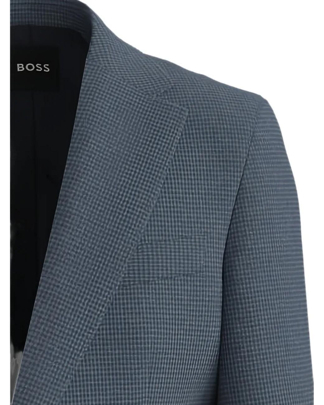 Boss Blue Micro-Patterned Notch-Lapel Blazer for men