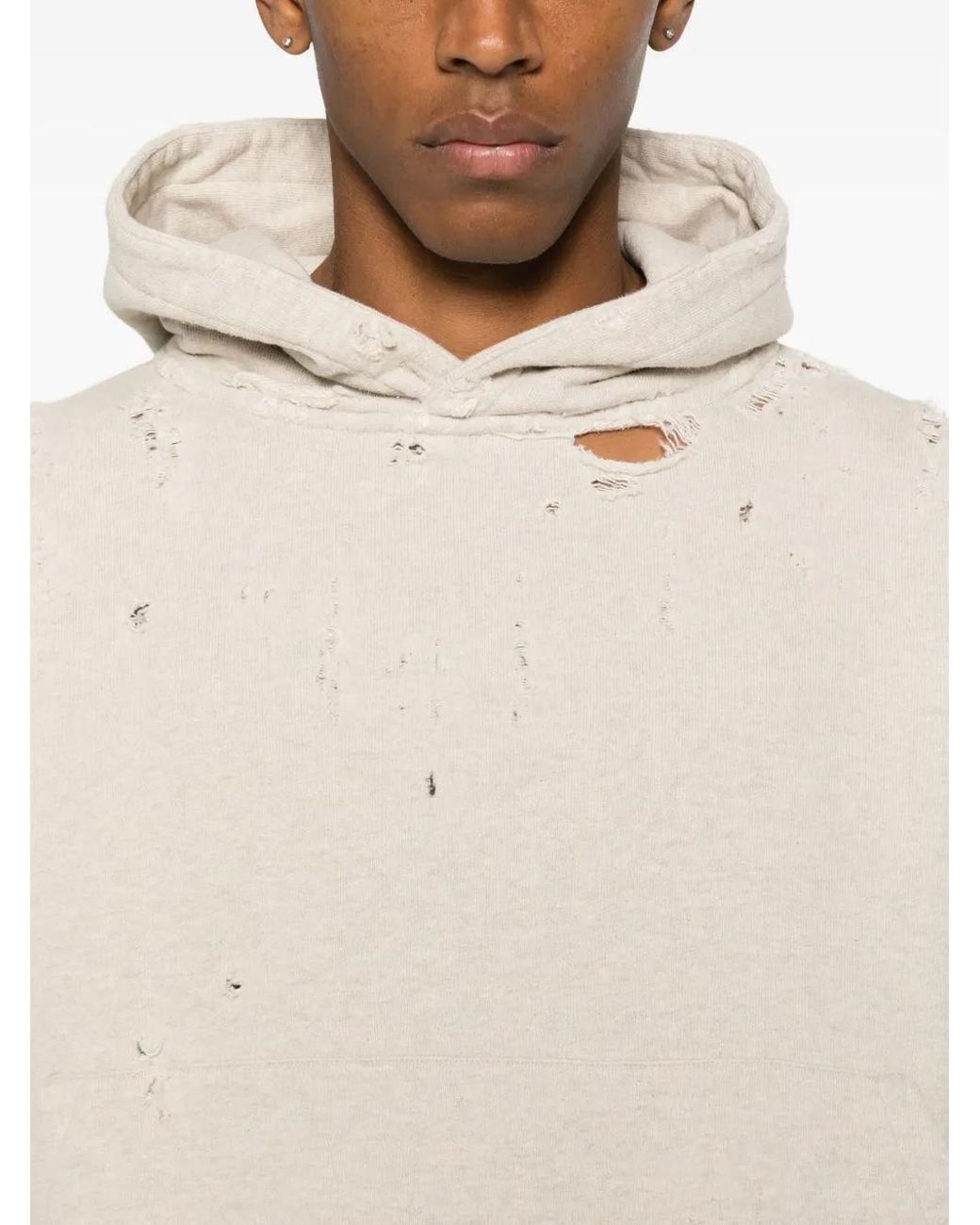 Kuro White Distressed-Effect Hoodie