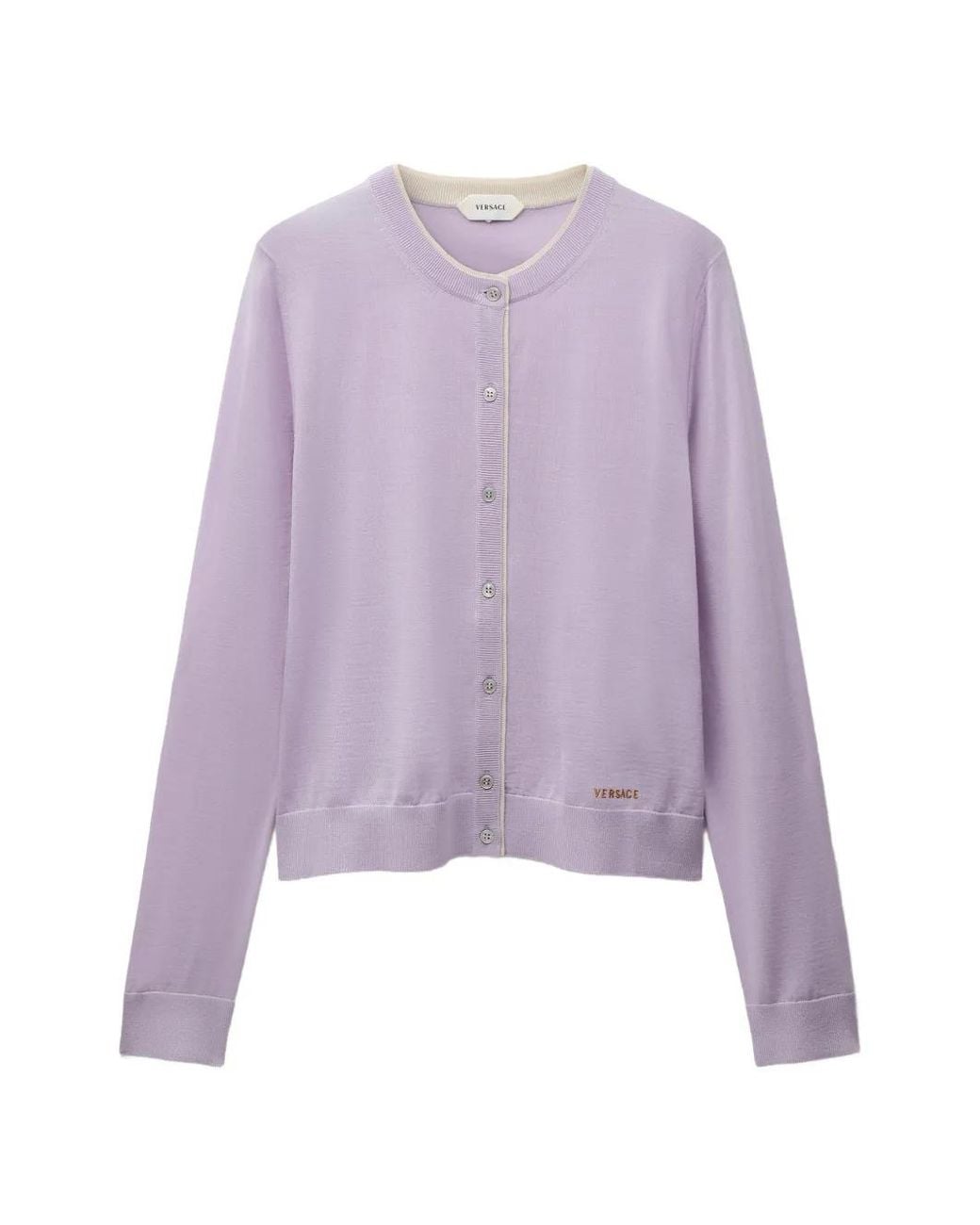 Versace Purple Contrast-Trim Logo-Embroidered Cardigan