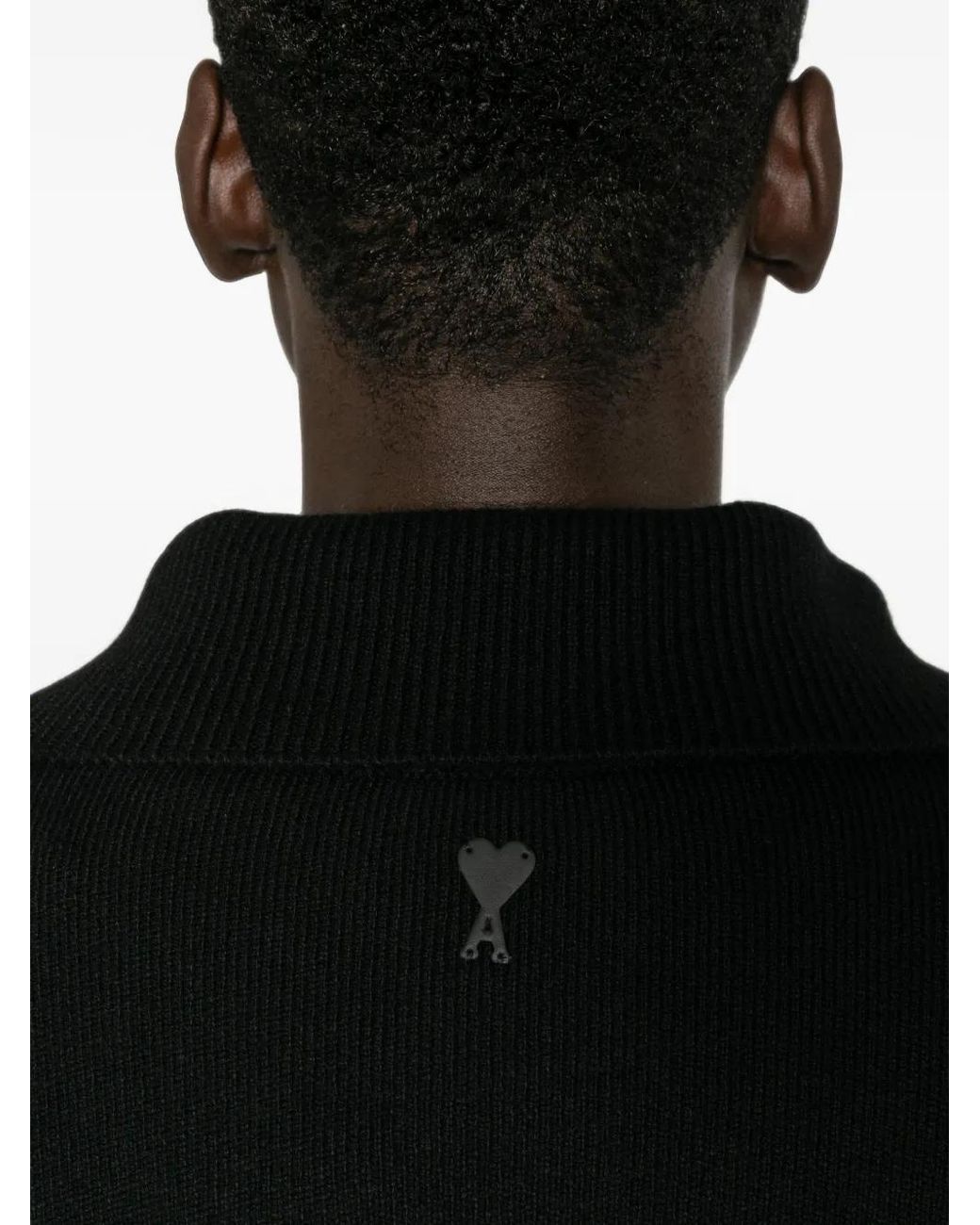 AMI Black Button-Up High-Neck Jumper for men
