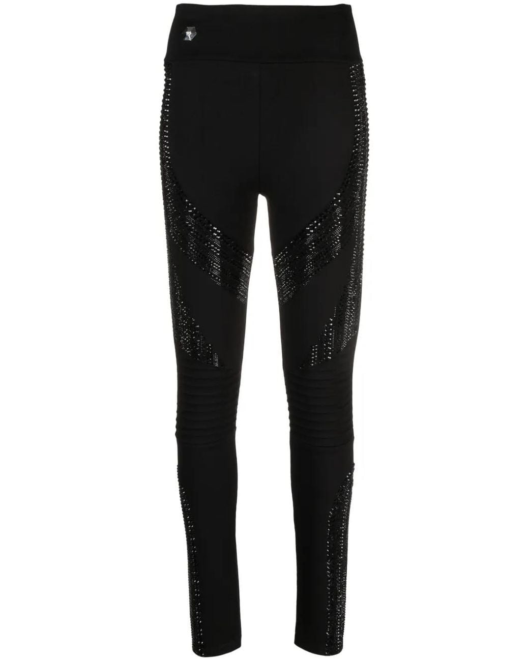 Philipp Plein Black Rhinestone-Embellished High-Waisted Leggings