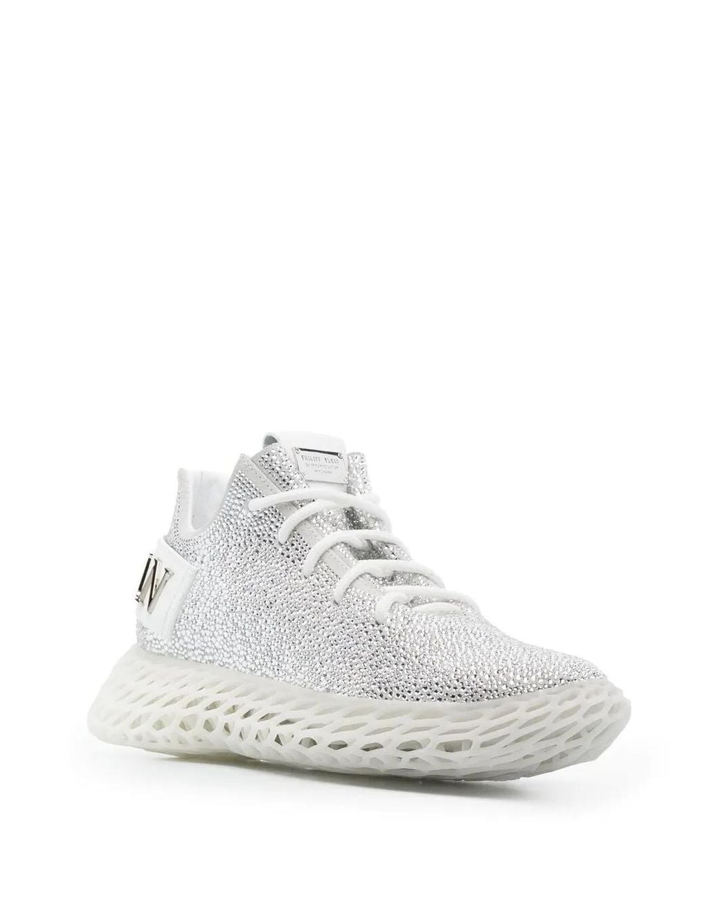 Philipp Plein White Skeleton Runner Embellished Sneakers