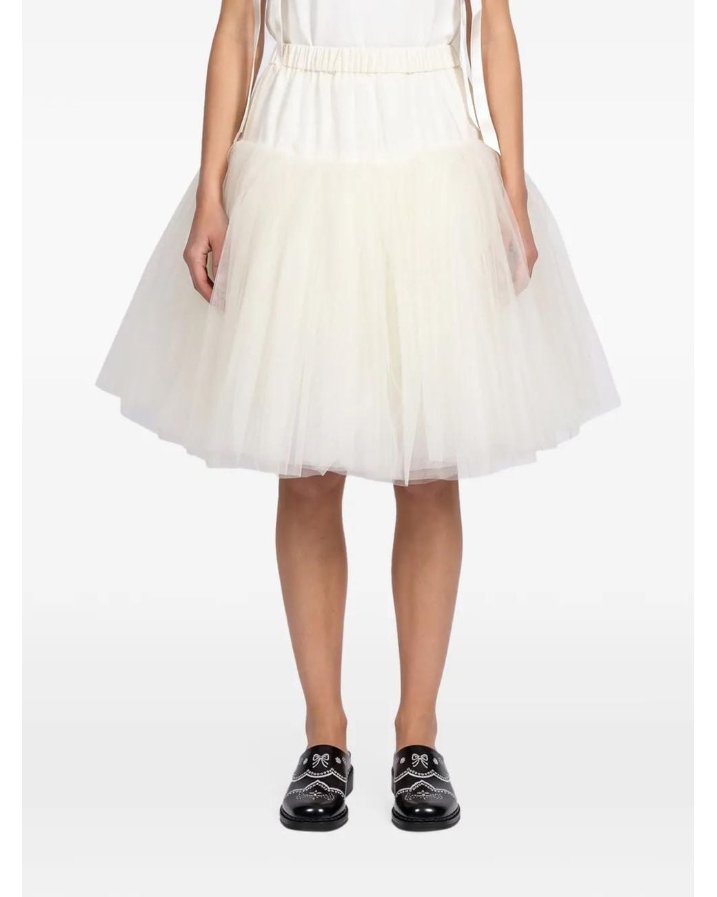 Simone Rocha White Tulle-Layered Elasticated-Waist Mini Skirt