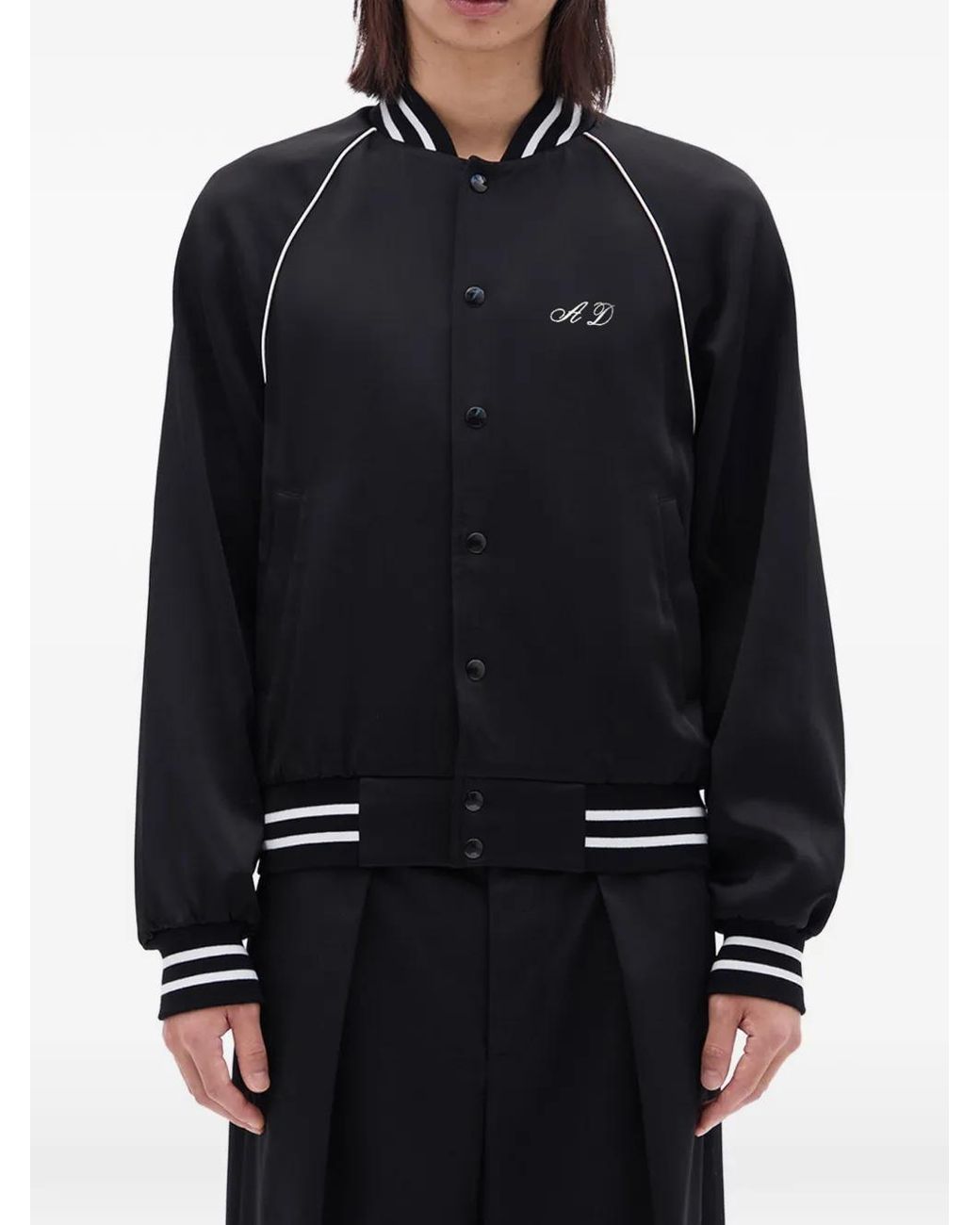 Ann Demeulemeester Black Lovers Forever Raglan-Sleeve Bomber Jacket for men