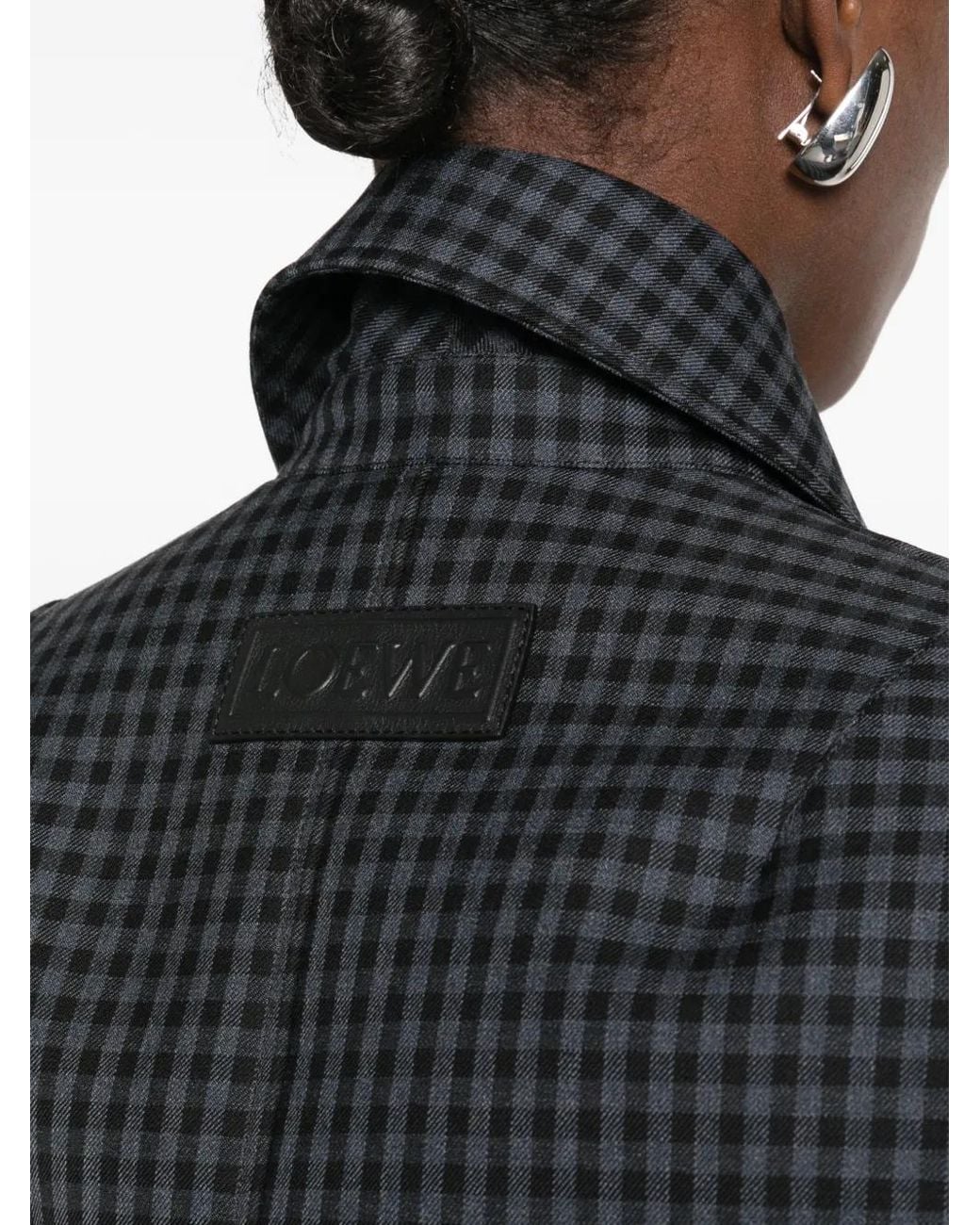 Loewe Black Gingham-Check Leather-Patch Jacket