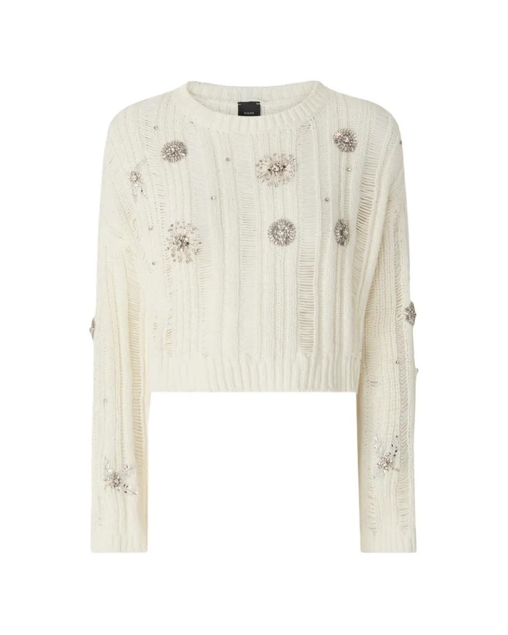Pinko White Openwork Sweater With Jewel Details