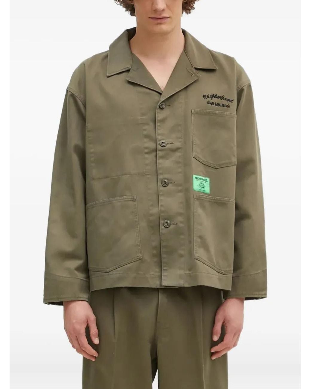 Neighborhood Green Embroidered-Logo Patch-Pocket Jacket for men