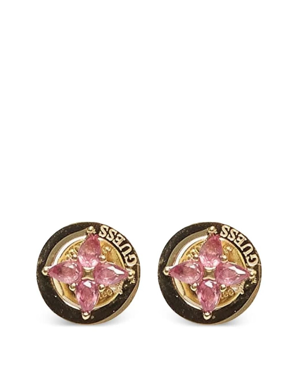 Guess Pink Crystal-Embellished Floral Earrings
