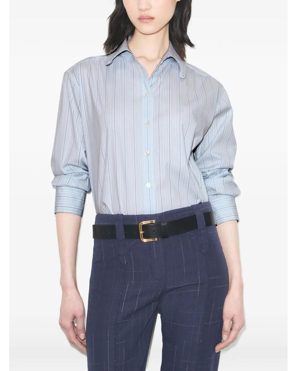 Tory Burch Gray Chemise En Coton À Rayures