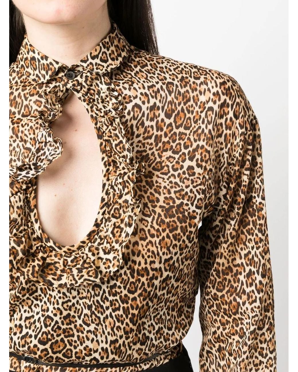 DSquared² Brown Leopard-Print Cut-Out Blouse