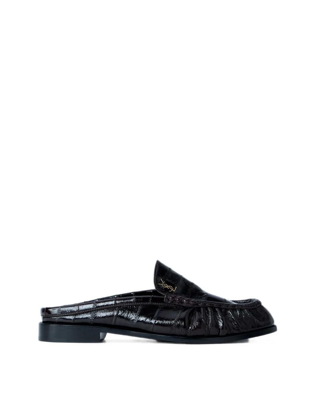 Saint Laurent Black Croc-Effect Leather Mules