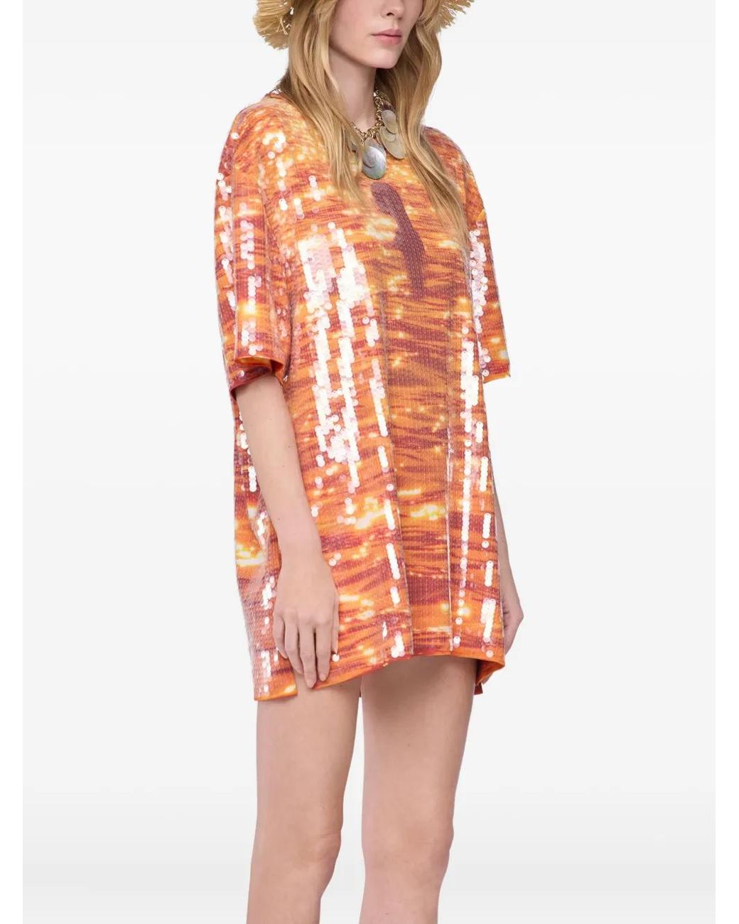Rabanne Orange T-Shirt À Ornements De Sequins
