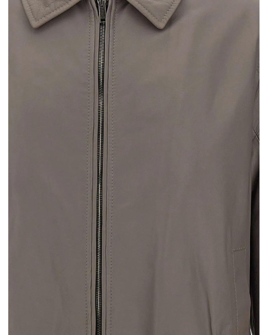 Volfagli Gray Angioino Zip-Up Leather Jacket for men