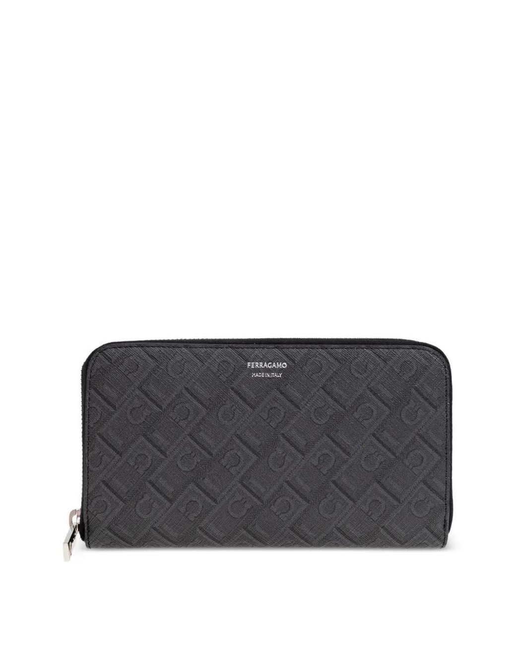 Ferragamo Gray Monogram Zip-Around Wallet for men