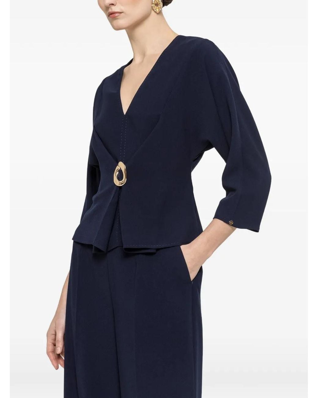 Nissa Blue V-Neck Crepe Top