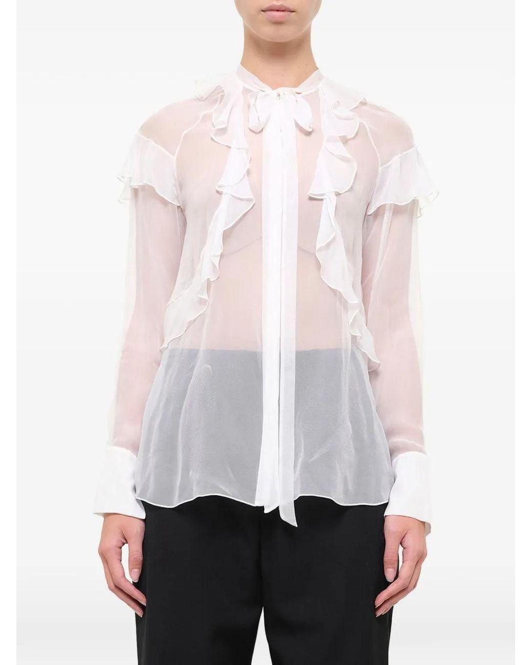 Givenchy White Ruffled Silk-Chiffon Blouse